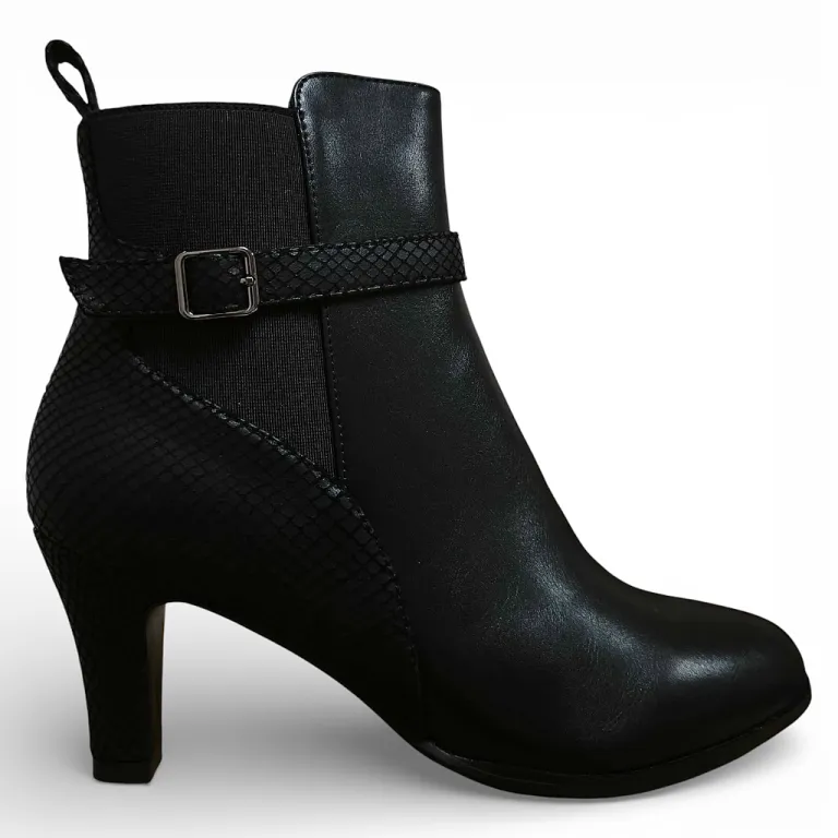 Botín Mujer Negro Taco Medio Detalle Serpiente Bonny Franco