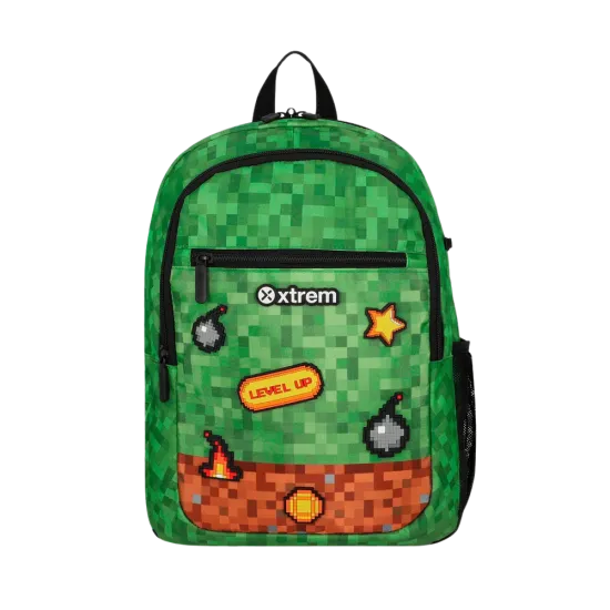 Mochila Escolar Logan 6XT Verde Pixels Xtrem