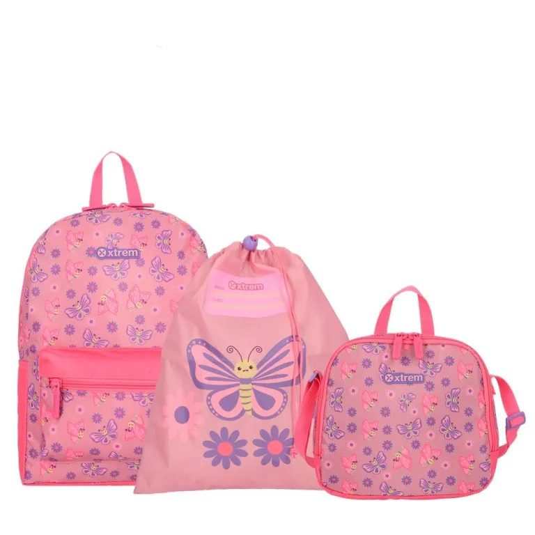 Mochila + sackpack + lonchera Minipack rosado Xtrem