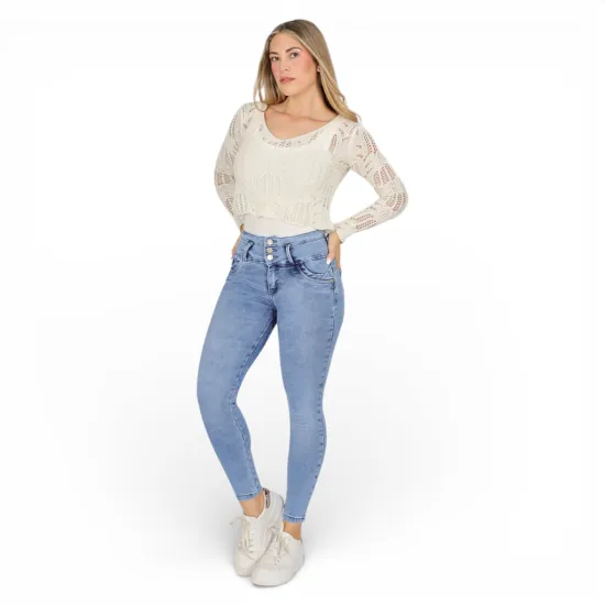 Jeans Skinny Celeste Claro Tiro Alto Austria Divine