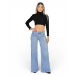 Jeans Wide Leg Celeste Claro Tiro Alto Grecia Divine