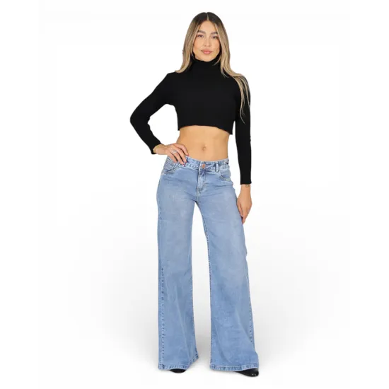 Jeans Wide Leg Celeste Claro Tiro Alto Grecia Divine