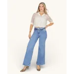 Jeans Wide Leg Celeste Claro Tiro Alto Madrid Divine