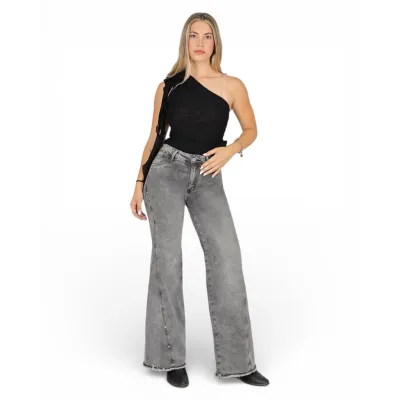 Jeans Wide Leg Gris Tiro Alto Sicilia Divine