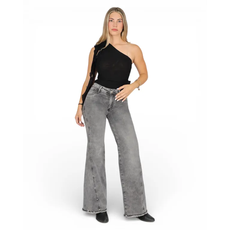 Jeans Wide Leg Gris Tiro Alto Sicilia Divine