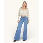 Jeans Wide Leg Azul Medio Tiro Alto Sicilia Divine