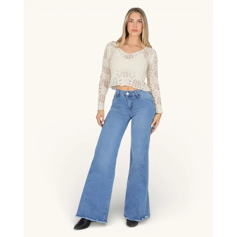 Jeans Wide Leg Azul Medio Tiro Alto Sicilia Divine