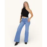Jeans Wide Leg Celeste Claro Tiro Alto Mercedes Love Divi