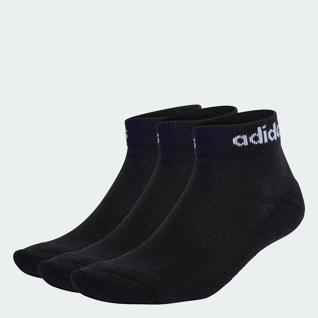 3 Pack Calcetines Linear Acolchados Largo al Tobillo Negro Adidas