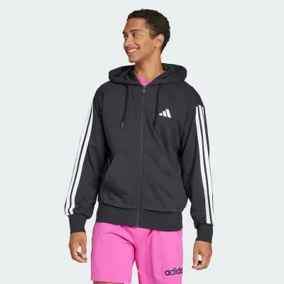 Poleron con Capucha Essentials 3 Tiras French Terry Negro Adidas