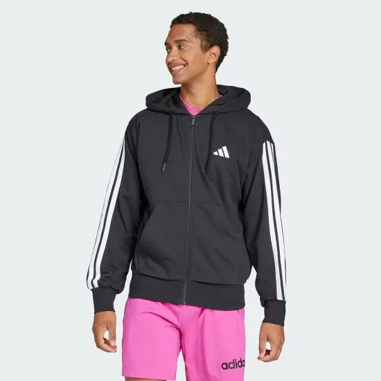 Poleron con Capucha Essentials 3 Tiras French Terry Negro Adidas