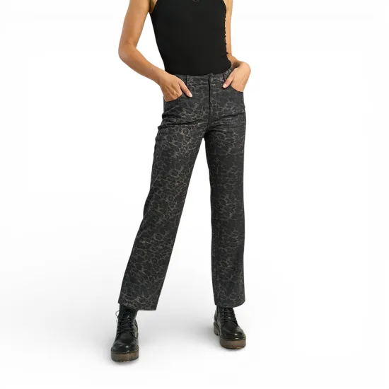 Pantalón Mujer Relaxed Suede Leopardo Negro Ellus