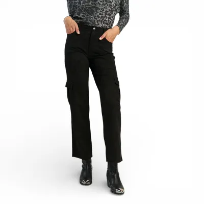 Pantalón Mujer Cargo Recto Negro Suede Ellus