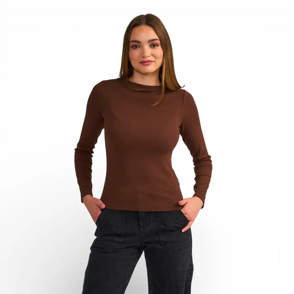 Polera Mujer Manga Larga Cuello Medio Café Il Gioco