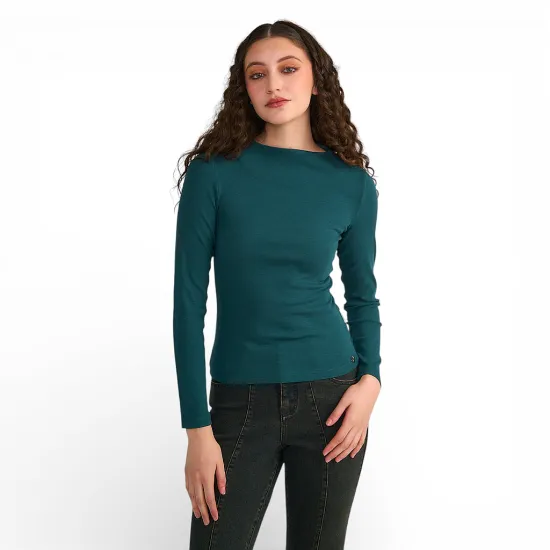 Polera Mujer Manga Larga Cuello Medio Petróleo Il Gioco