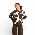 Polerón Mujer Crew Neck Raglan Cow Print Café Il Gioco