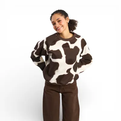 Polerón Mujer Crew Neck Raglan Cow Print Café Il Gioco
