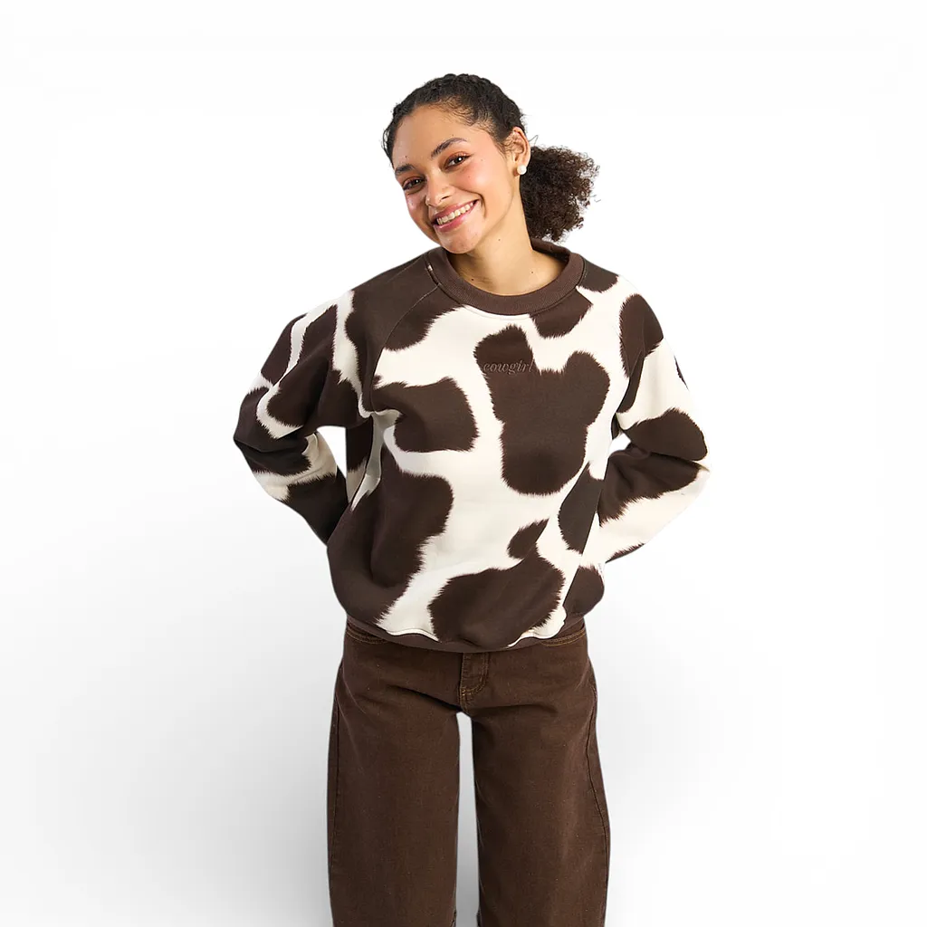 Polerón Mujer Crew Neck Raglan Cow Print Café Il Gioco