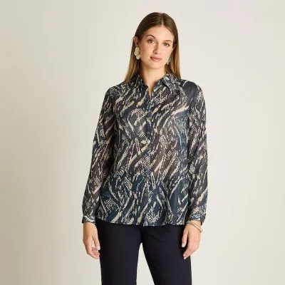 Blusa Camisera Azul Estampada con Lurex Ldp