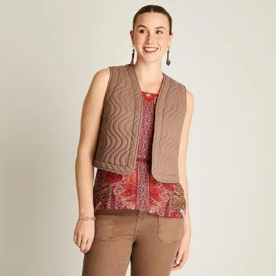 Chaqueta Taupe Sin Mangas con Diseño Quilt Ldp
