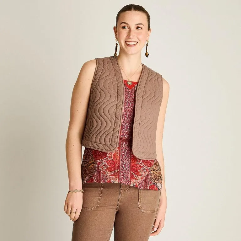 Chaqueta Taupe Sin Mangas con Diseño Quilt Ldp