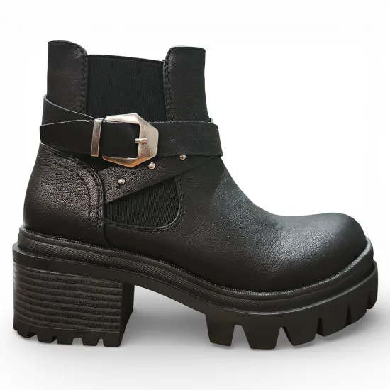 Botín Mujer Rebel Buckle Chunky Negro Bonny Franco