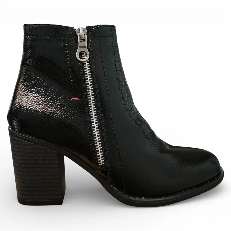 Botín Mujer Negro Charol Taco Medio 388-2302 Bonny Franco