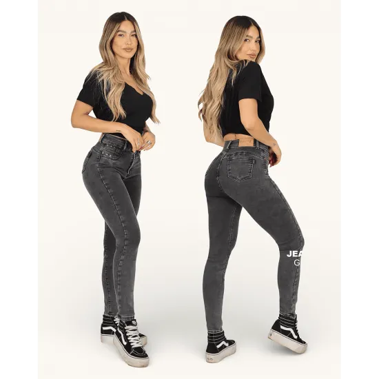 Jeans Skinny Gris Tiro Alto Sarah Divine
