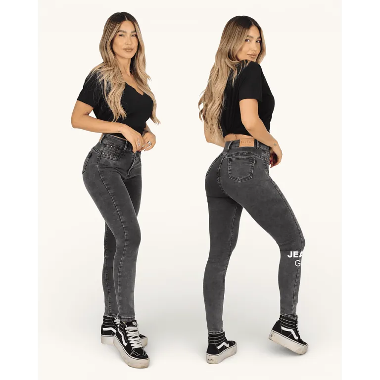 Jeans Skinny Gris Tiro Alto Sarah Divine