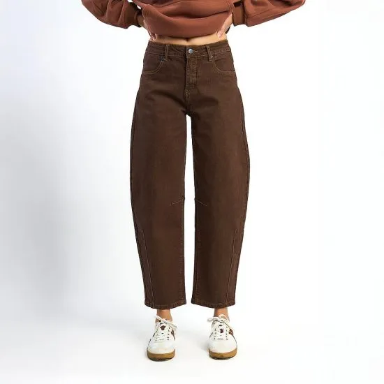Jeans Mujer Barrel Pinzas Deep Brown Il Gioco