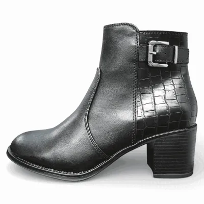 Botín Mujer Negro Taco Medio Croco Hebilla Bonny Franco