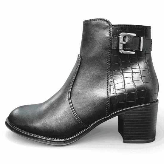 Botín Mujer Negro Taco Medio Croco Hebilla Bonny Franco