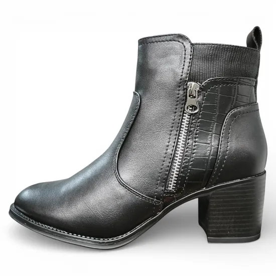 Botín Mujer Negro Taco Medio Croco Lateral Bonny Franco