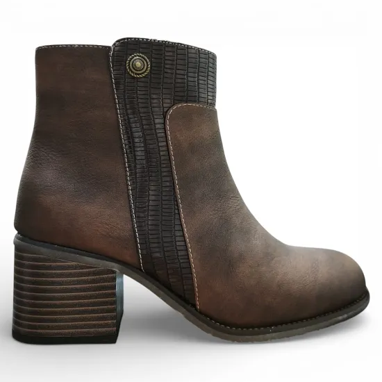 Botín Mujer Café Taco Medio Textura Lateral Bonny Franco