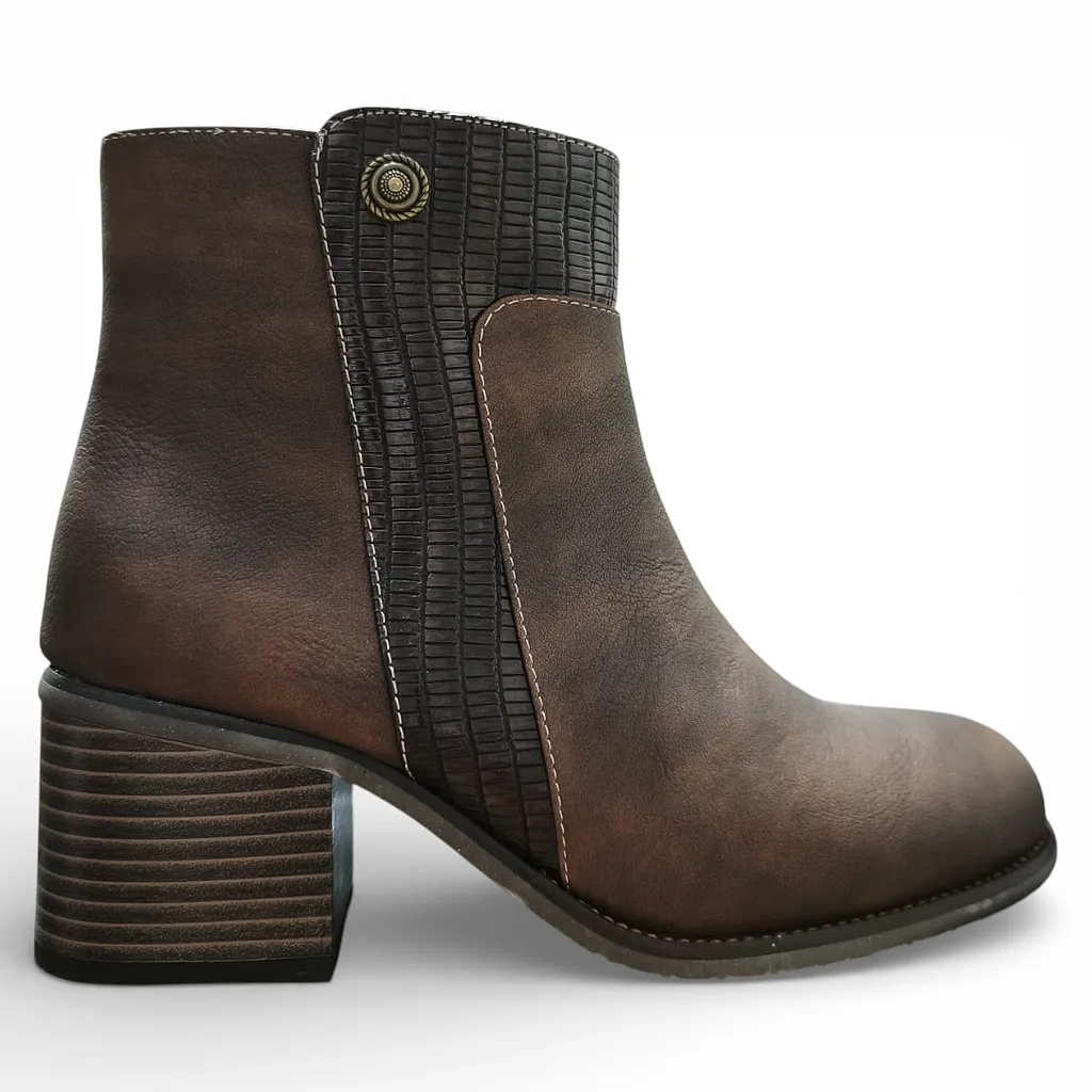 Botín Mujer Café Taco Medio Textura Lateral Bonny Franco