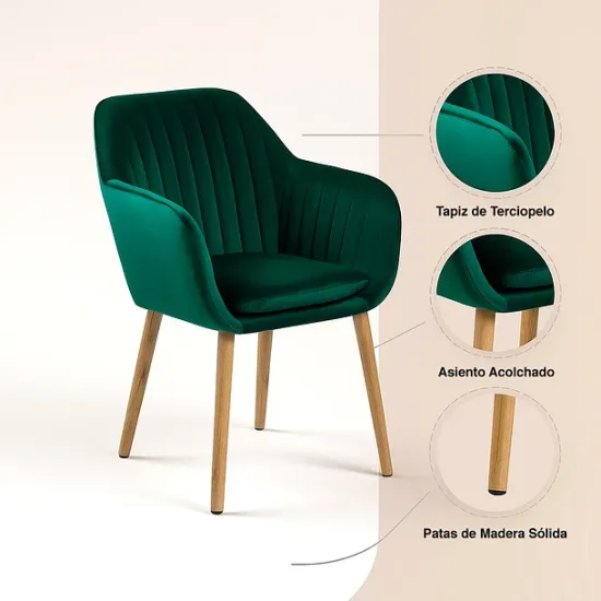 Butaca  Sitial Poltrona Diamante Terciopelo Acolchado Verde Klik - Imagen 5