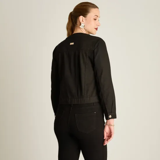 Casaca de Mezclilla Negra con Dos Bolsillos y Manga Larga Ldp - Imagen 2