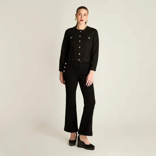 Casaca de Mezclilla Negra con Dos Bolsillos y Manga Larga Ldp - Imagen 4