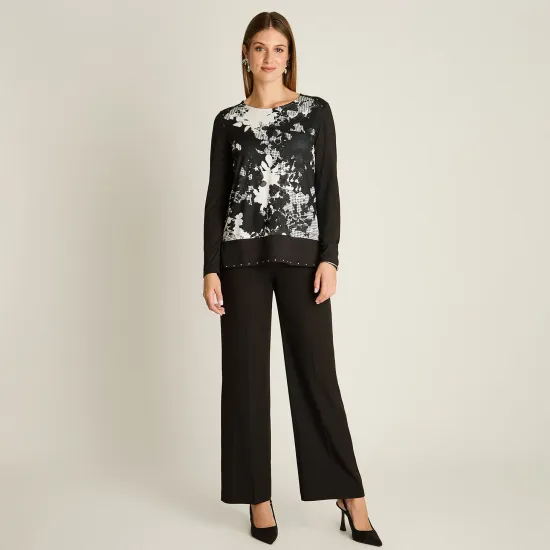 Polera Negra Manga Larga con Estampado Frontal y Aplicaciones Ldp - Imagen 4