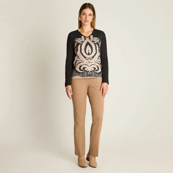 Polera Lanilla Negra Estampada Escote V Ldp - Imagen 4