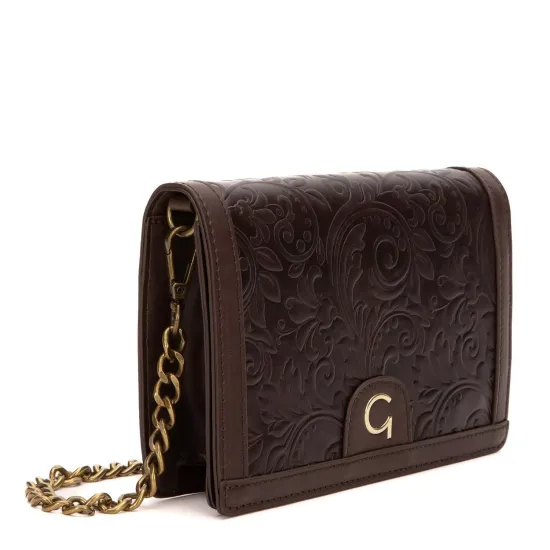 Cartera Bandolera Mujer Chocolate Con Cadena Gacel - Imagen 6