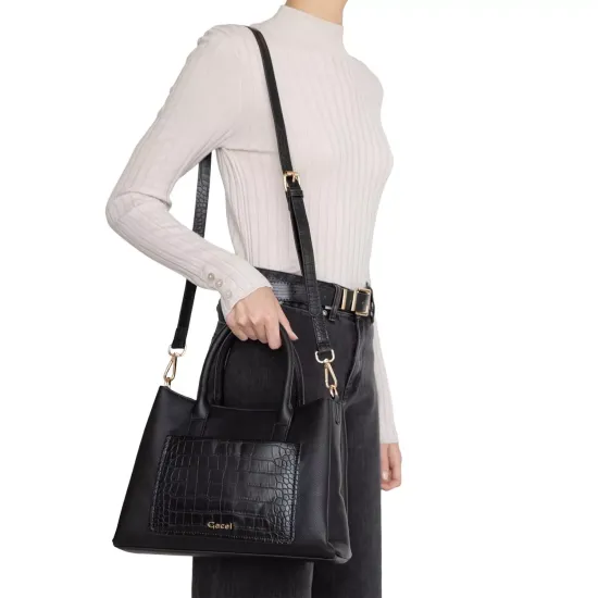 Cartera Dos Asas Negra Con Bandolera Gacel - Imagen 2