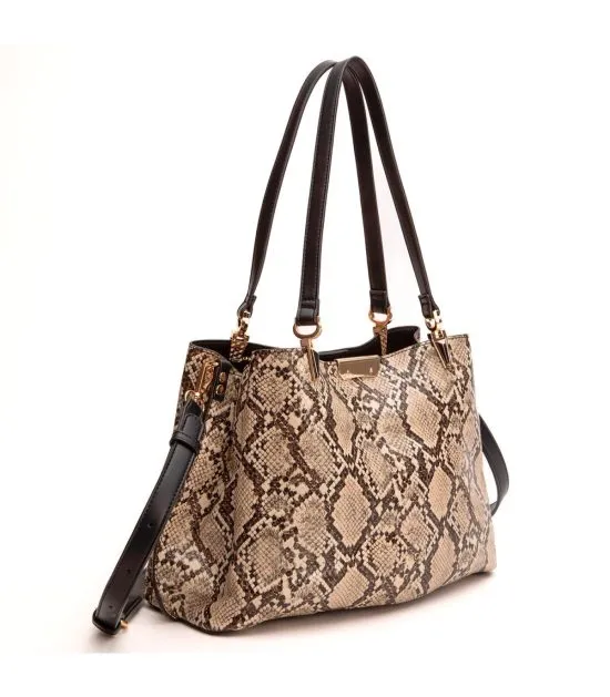 Cartera Grande Dos Asas Animal Print Off White - Imagen 5