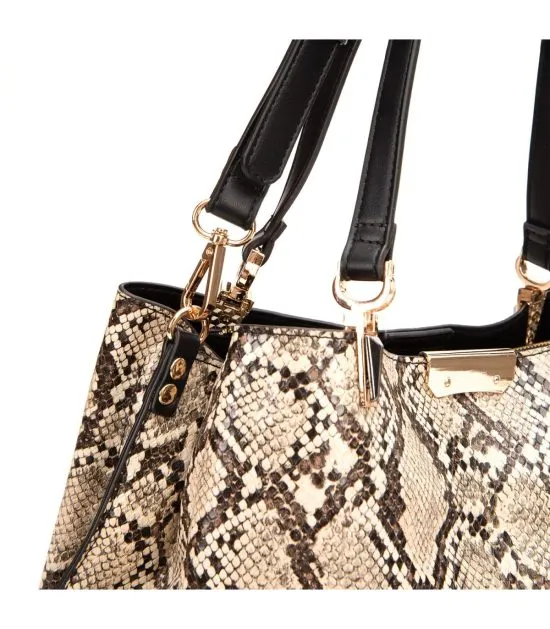 Cartera Grande Dos Asas Animal Print Off White - Imagen 6