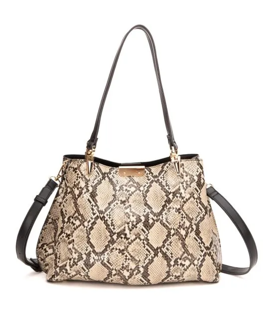 Cartera Grande Dos Asas Animal Print Off White - Imagen 7