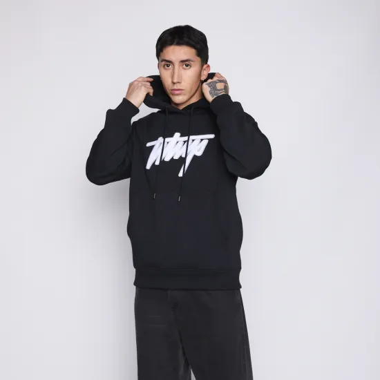 Polerón Hombre Negro Con Capucha Logo Frontal Whatup - Imagen 3