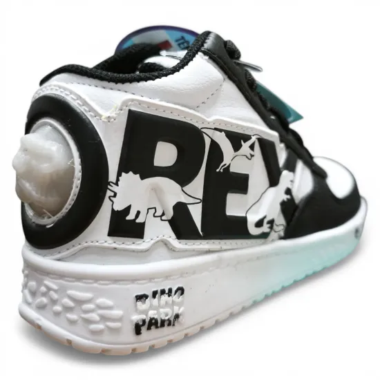 Zapatilla Niño DR128 Caña Alta Blanco Negro Dino Park - Imagen 2