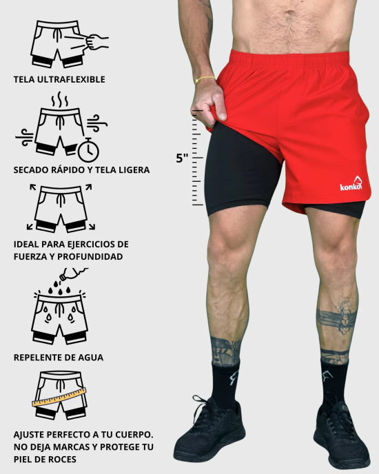 Short Hombre 2 en 1 Hyperflex Red Konko - Imagen 6