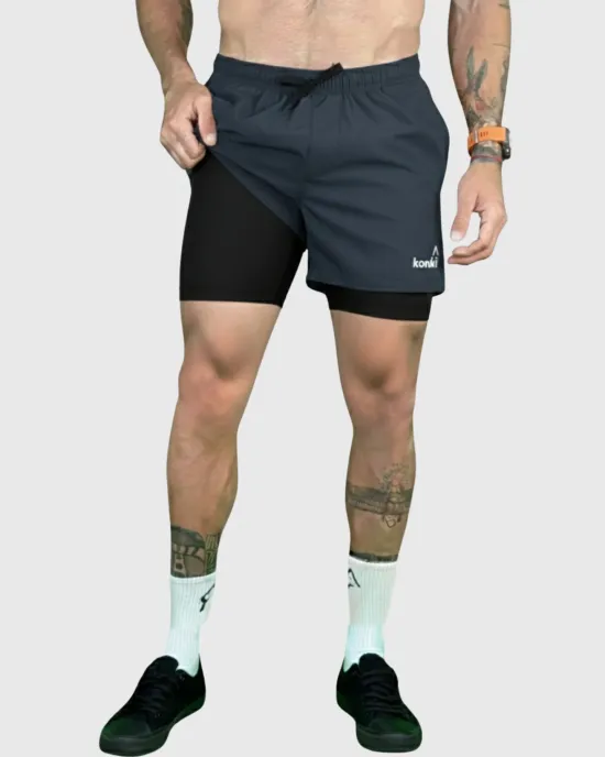 Short Hombre 2 en 1 Perfect Black Grey Konko - Imagen 2