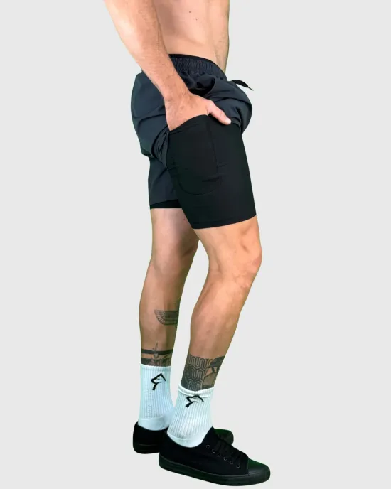 Short Hombre 2 en 1 Perfect Black Grey Konko - Imagen 3